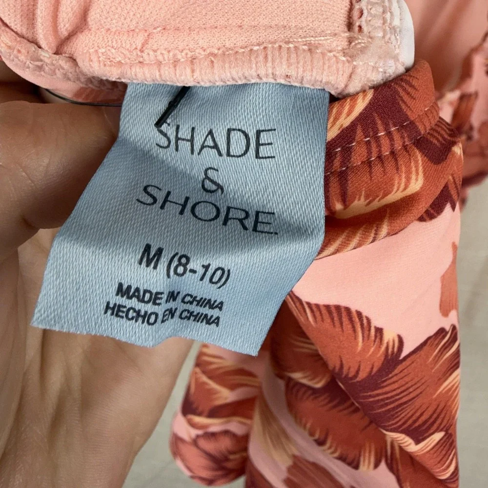 Shade & Shore Tankini Swim Top Womens Medium Pink Hibiscus Floral Adjustable NWT